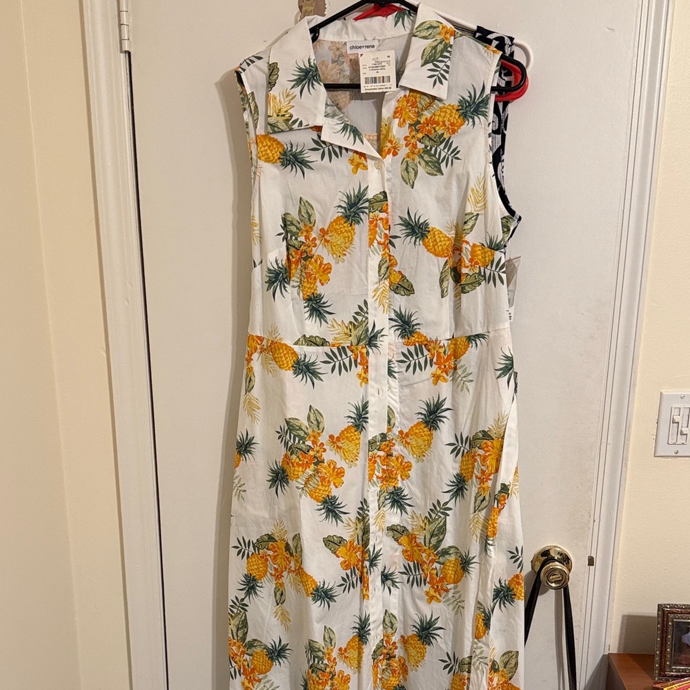 Tropical Floral Button-Down Midi Dress